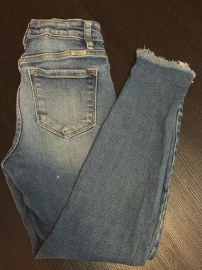 KanCan Medium Blue Skinny Jeans with Frayed Hem